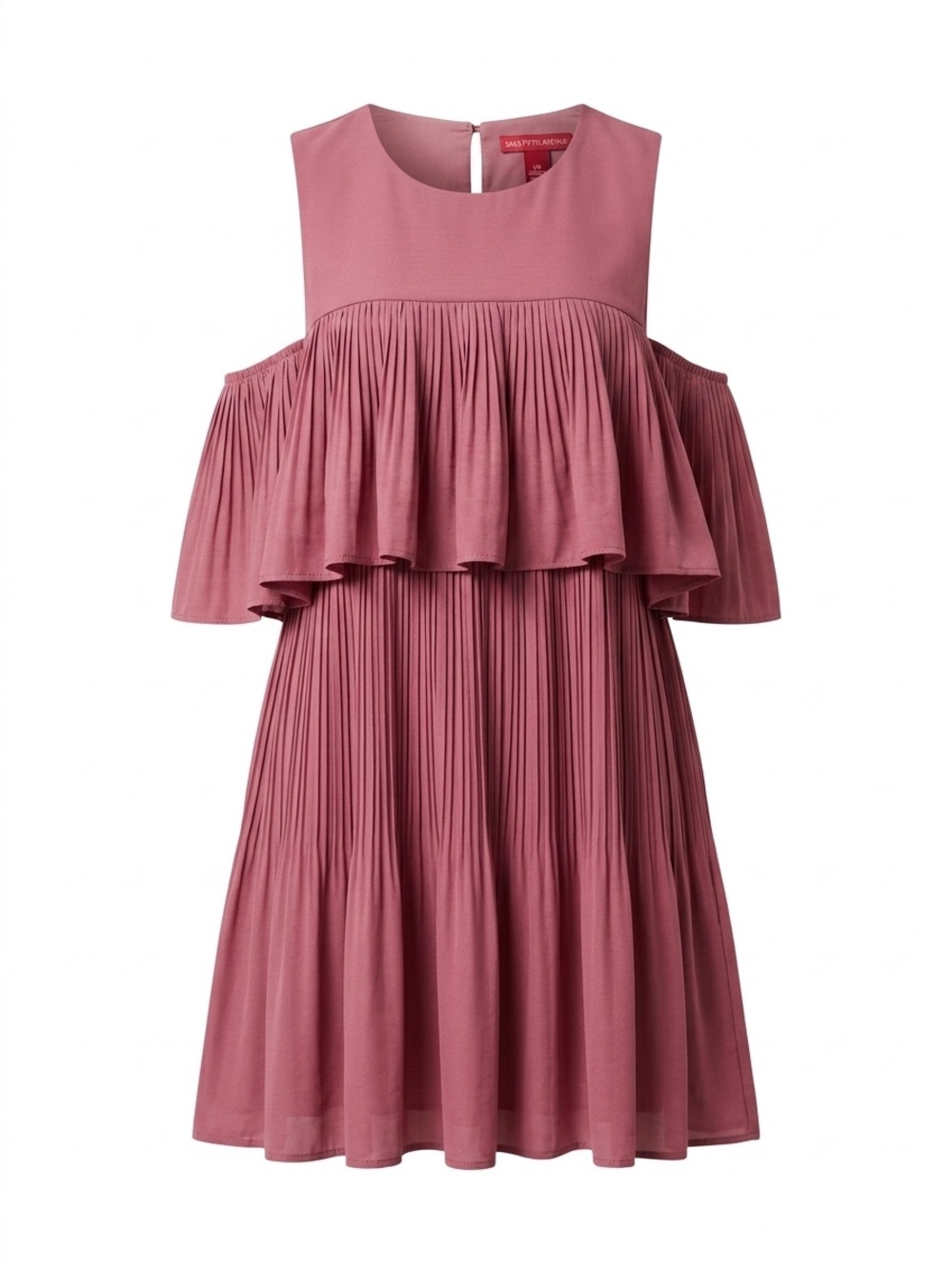 Saks Fifth Avenue Pleated Ruffle Dress in Romantic Dusty Rose Cold-Shoulder L